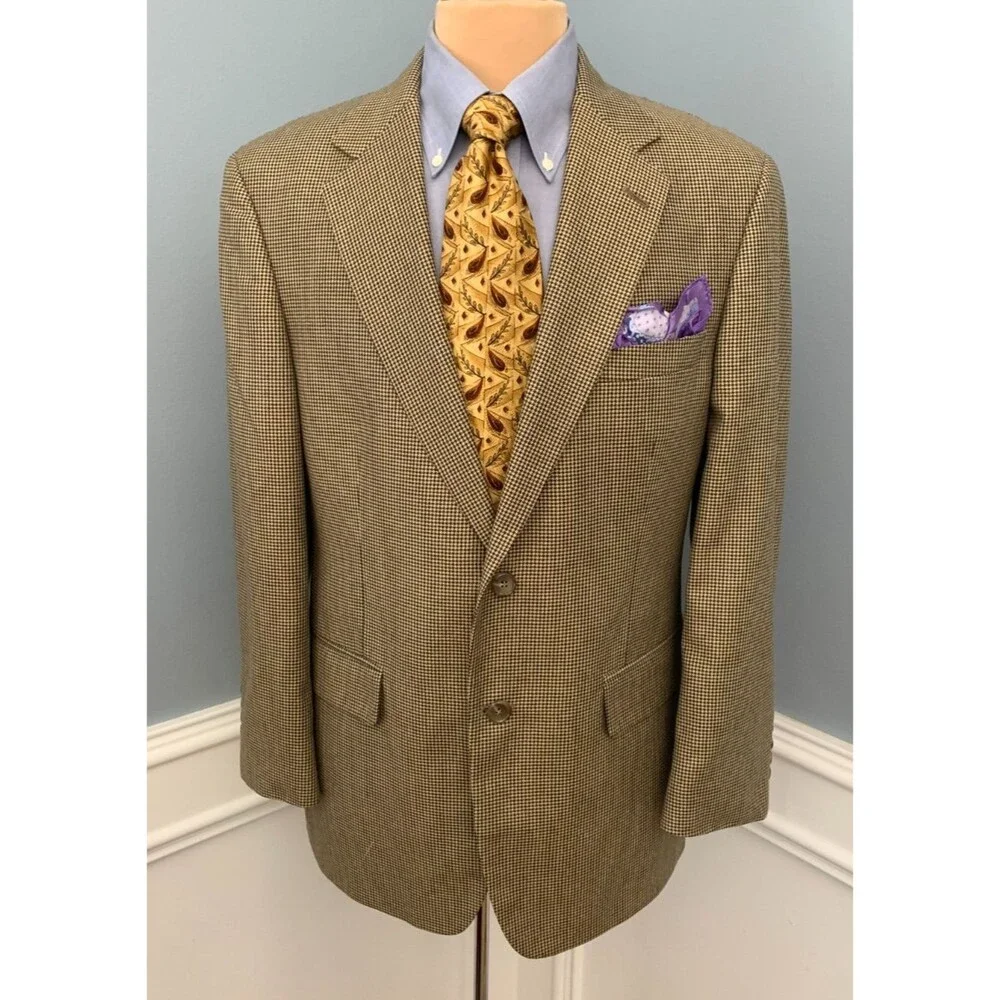 Brooks Brothers Blazer Mens 40S Silk Wool Houndstooth Tweed Jacket Sportcoat